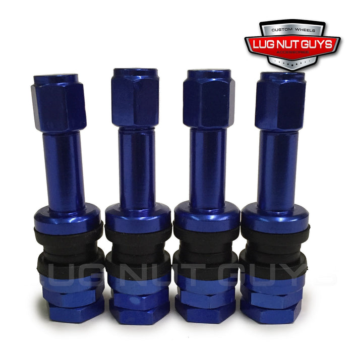 Blue Valve Stems and Caps Metal Bolt-In Style Set of Four