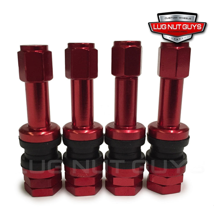 Red Valve Stems and Caps Metal Bolt-In Style Set of Four