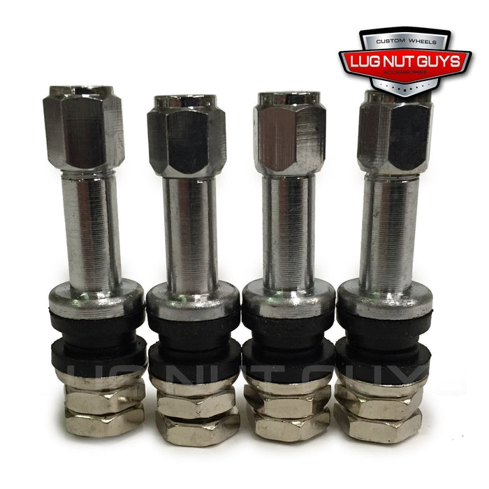 Chrome Valve Stems and Caps Metal Bolt-In Style Set of Four