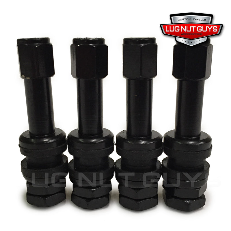 Black Valve Stems and Caps Metal Bolt-In Style Set of Four