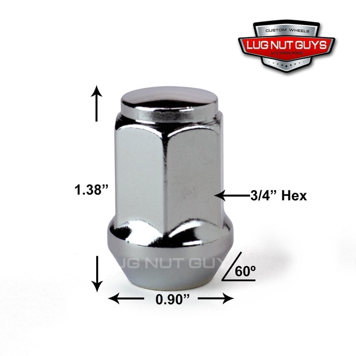 Bulge Acorn Lug Nuts 7/16-20 Chrome 3/4" Hex Flat Top