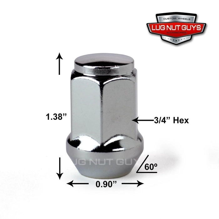 Bulge Acorn Lug Nuts 1/2-20 Chrome 3/4" Hex Flat Top