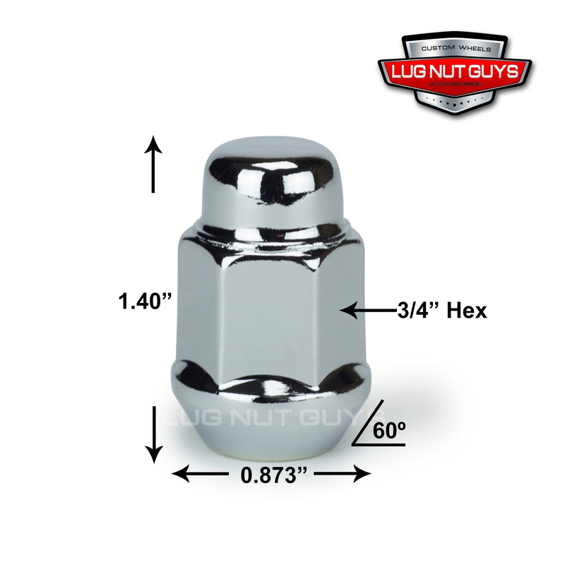 Bulge Acorn Lug Nuts 1/2-20 Chrome 3/4" Hex