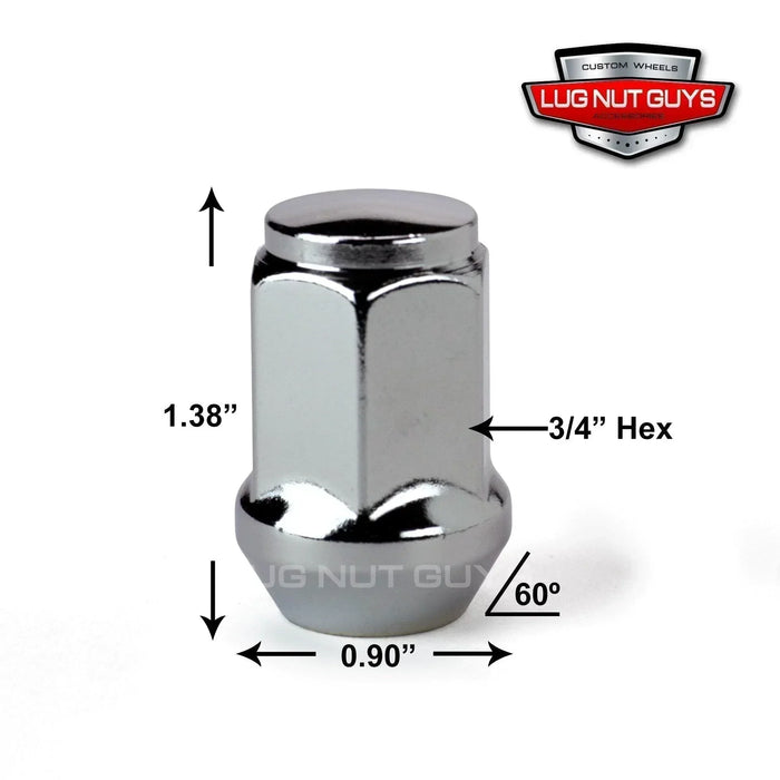 Bulge Acorn Lug Nuts 12x1.25 Chrome 3/4" Hex Flat Top