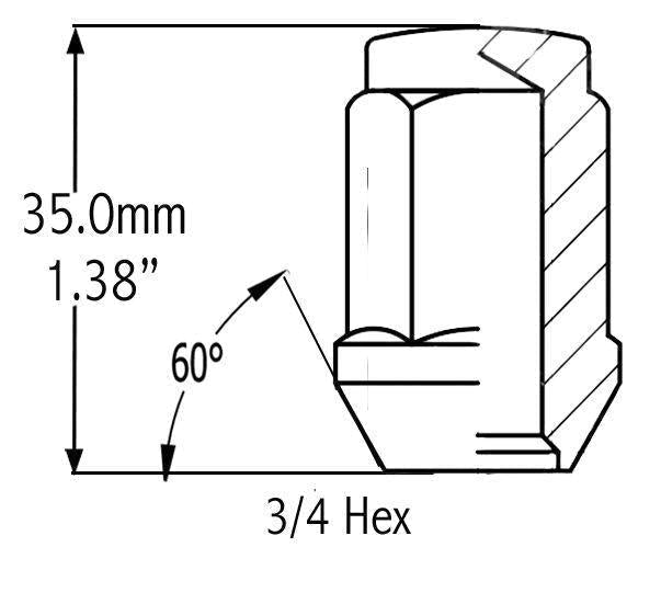 Bulge Acorn Lug Nuts 12x1.75 Chrome 3/4" Hex Flat Top