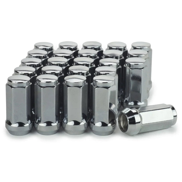 Bulge Acorn Lug Nuts 14x1.5 Chrome 3/4" Hex Flat Top 1.9" Tall