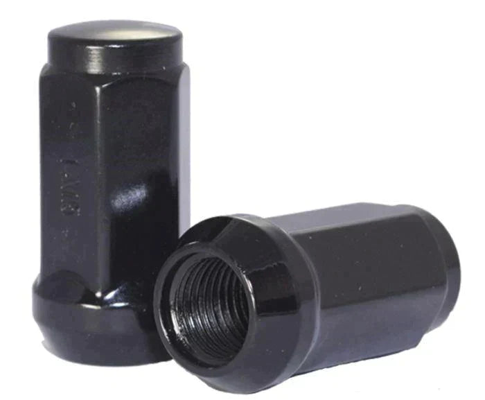 Bulge Acorn Lug Nut 14x1.5 Black 3/4" Hex Flat Top 1.9" Tall