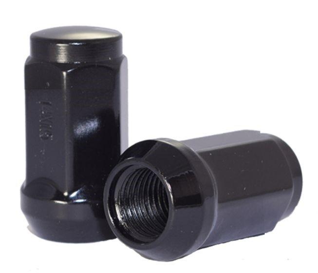 Bulge Acorn Lug Nut 14x2 Black 3/4" Hex Flat Top 1.75" Tall