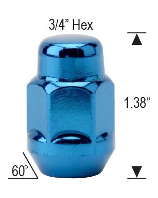Bulge Acorn Lug Nuts 7/16-20 Blue 3/4" Hex