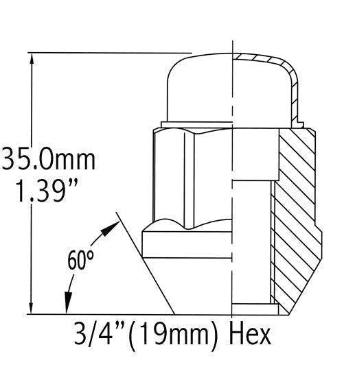 Bulge Acorn Lug Nut 12x1.5 Black 3/4" Hex