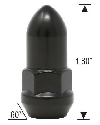 Bullet Bulge Acorn Lug Nuts 12x1.5 Black 3/4" Hex