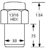 Standard Mag Lug Nut 7/16-20 Round Top .75" Shank, Zinc Washer