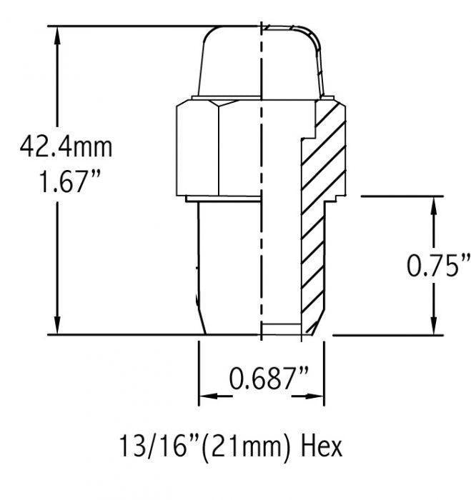 Standard Mag Lug Nut 7/16-20 Round Top .75" Shank, Cragar Offset Washer