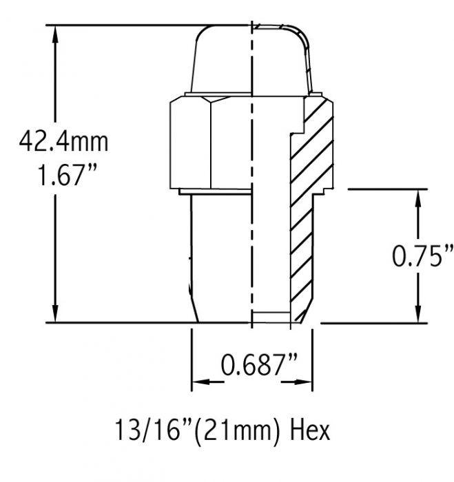 Standard Mag Lug Nut 12x1.5 Round Top .75" Shank, Zinc Washer