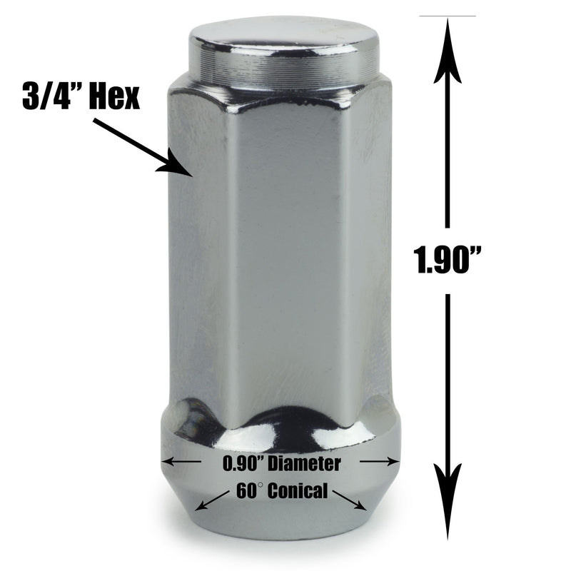 Bulge Acorn Lug Nut 7/16-20 Chrome 3/4" Hex Flat Top 1.9" Tall