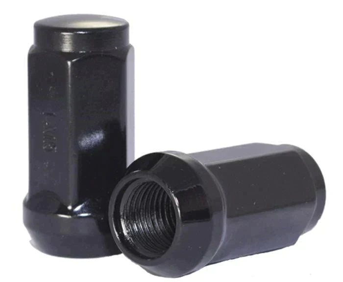 Bulge Acorn Lug Nut 1/2-20 Black 3/4" Hex Flat Top 1.9" Tall
