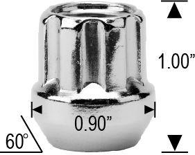 Spline Drive Bulge Acorn Lug Nut 9/16-18 Open End Chrome