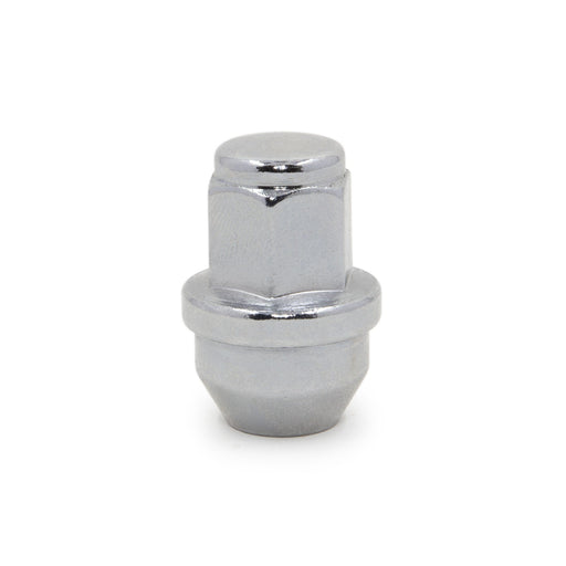 One chrome replacement lug nut for Ford F-150 trucks on a white background, featuring durable wheel fasteners with a polished finish designed for secure wheel installation and OEM-style fitment.