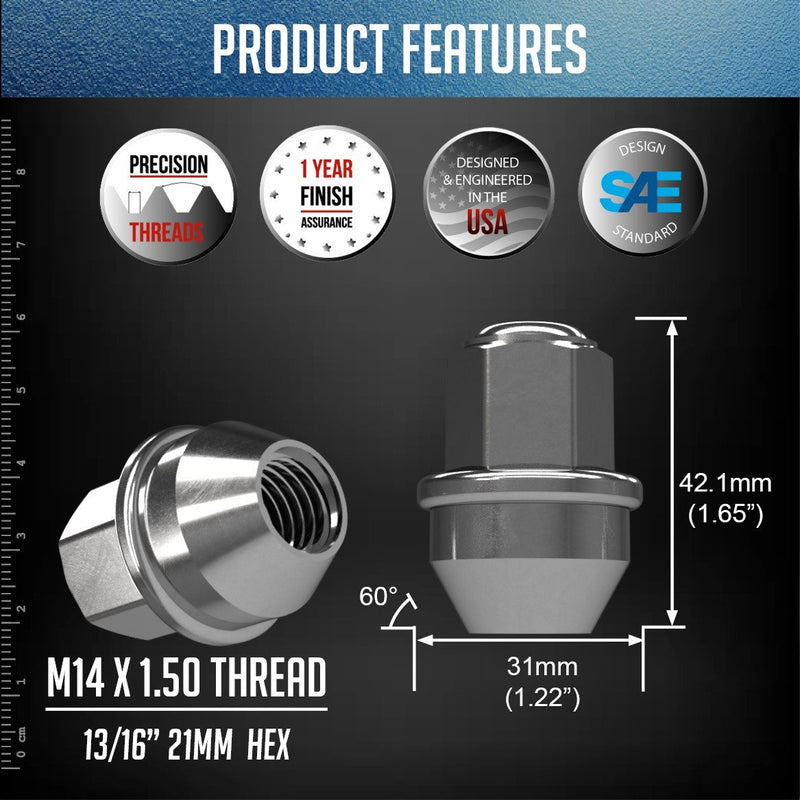 Lug Nuts 14x1.5 Chrome Replacement fits 2015-2025 F150 & Expedition