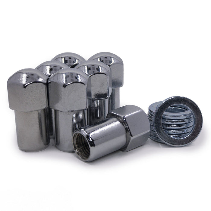 Duplex Mag Lug Nuts 9/16-18 Chrome 1.0" Shank 0.75" Diameter 7/8" Hex with Washers