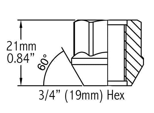 Open End Bulge Acorn Lug Nut 14x1.5 3/4" Hex Black