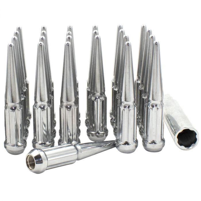 Spline Drive Spike Acorn Lug Nut Chrome 1/2-20 4.4" Long