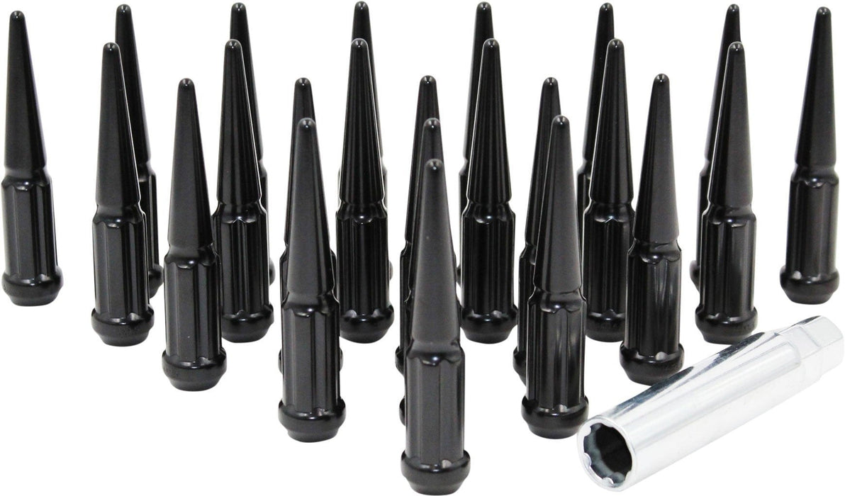 Spline Drive Spike Acorn Lug Nut Black 14x1.5 4.4" Long