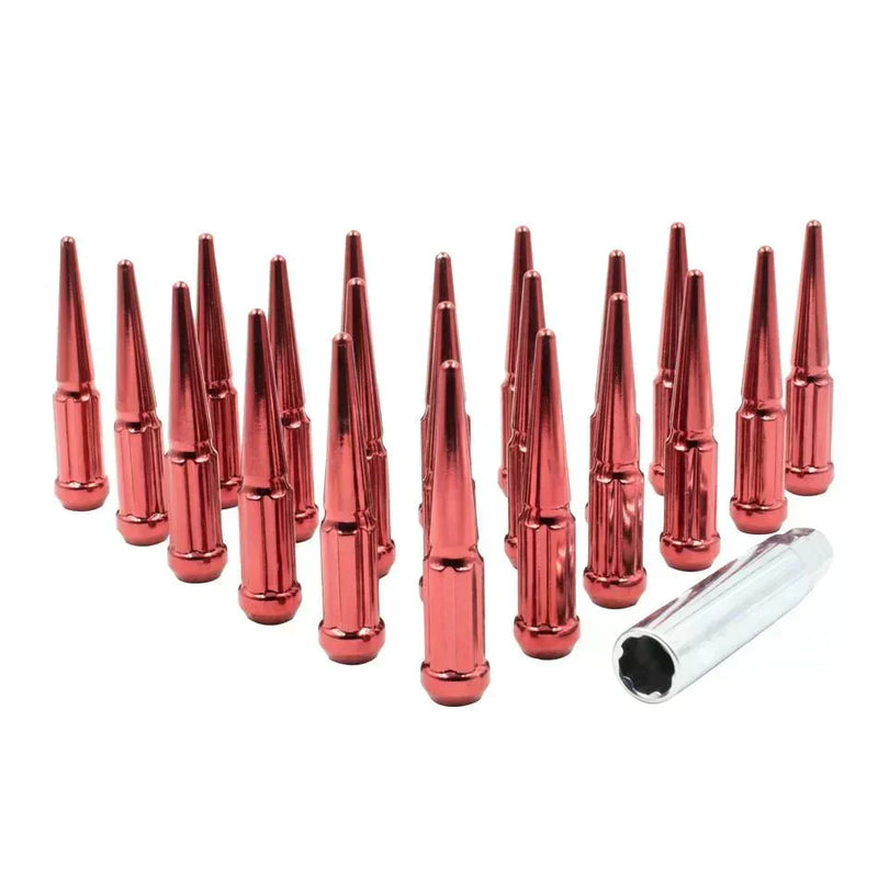 Spline Drive Spike Acorn Lug Nut Red 14x1.5 4.4" Long