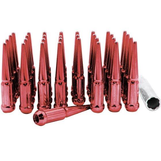 Spline Drive Spike Acorn Lug Nut Red 14x1.5 4.4" Long