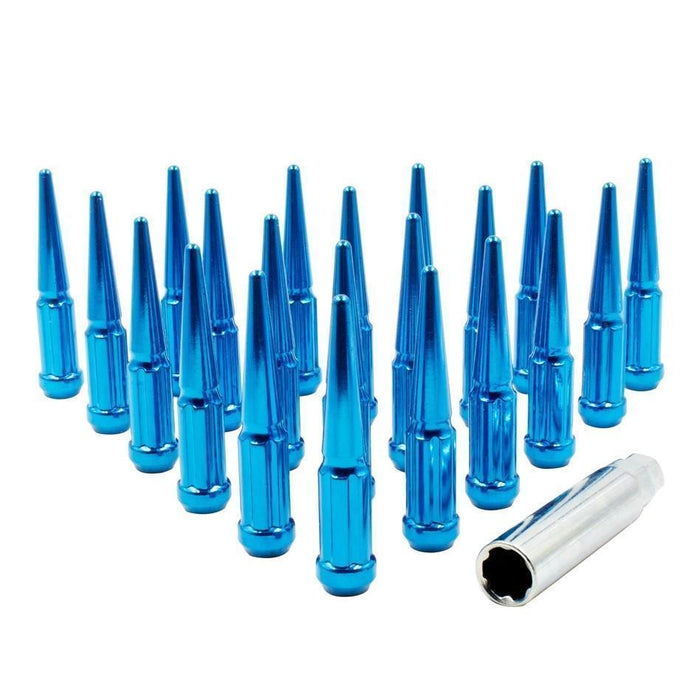 Spline Drive Spike Acorn Lug Nut Blue 14x1.5 4.4" Long