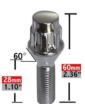 Locking Lug Bolts Wheel Locks Conical Seat 12x1.5 Chrome 28mm Shank