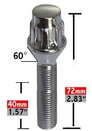 Locking Lug Bolts Wheel Locks Conical Seat 12x1.5 Chrome 40mm Shank