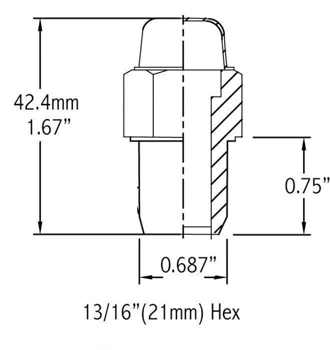 Standard Mag Lug Nuts 7/16-20 Left Hand Thread Round Top .75" Shank, Zinc Washer