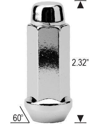 Bulge Acorn Lug Nut 9/16-18 Chrome 3/4" Hex Flat Top 2.3" Tall