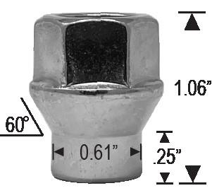 Open End ET Style Bulge Acorn Lug Nuts 12x1.25 3/4" Hex