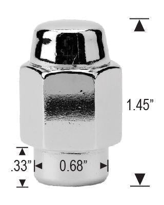 Chrome Mag Lug Nuts 7/16-20 Dome Top .33" Short Shank