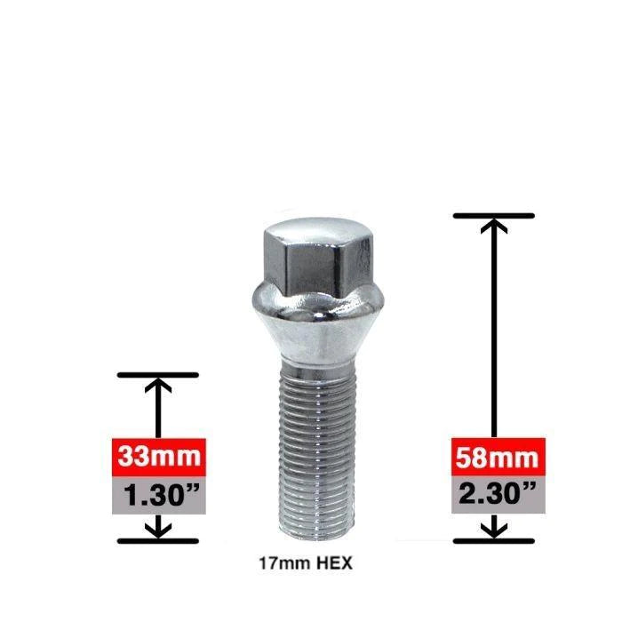 Lug Bolts 12x1.5 Chrome Conical Stud Bolt 33mm Shank