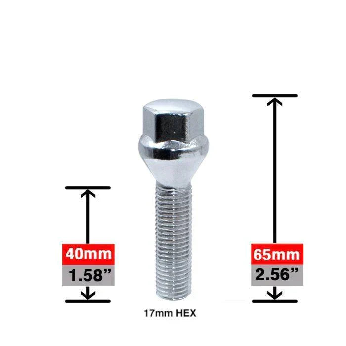 Lug Bolts 14x1.25 Chrome Conical Stud Bolt 40mm Shank
