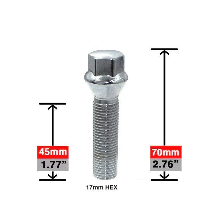 Lug Bolts 14x1.25 Chrome Conical Stud Bolt 45mm Shank