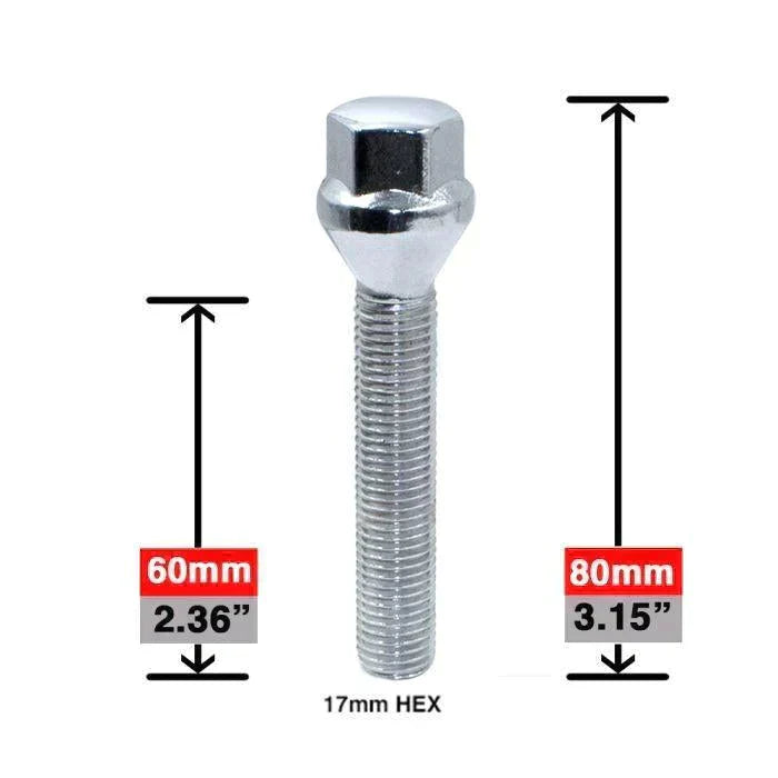 Lug Bolts 12x1.5 Chrome Conical Stud Bolt 60mm Shank