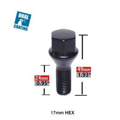 Lug Bolts 14x1.25 Black Conical Stud Bolt 24mm Shank