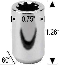 Tuner Lug Nuts Conical Seat 1/2-20 Open End 9 Point Socket Style