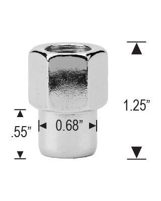 Chrome Open End Mag Lug Nuts 12x1.25 Round Top .55" Medium Shank