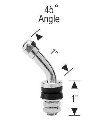 Chrome Valve Stems and Caps Metal Bolt-In 45 Degree Set of Four