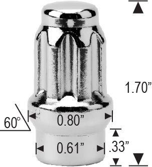 Spline ET Tuner Bulge Acorn Lug Nut 1/2-20 Chrome