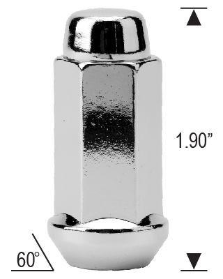 Bulge Acorn Lug Nut 5/8-18 Chrome 13/16" Hex Flat Top 1.9" Tall