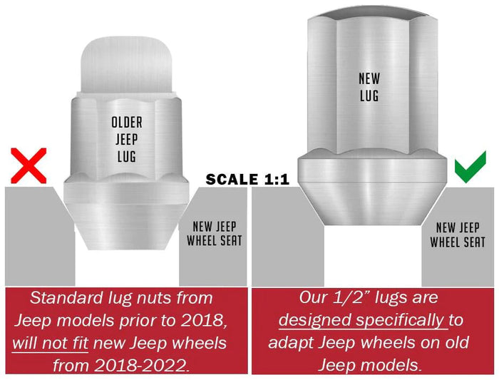 Lug Nuts 1/2-20 Black OE Style Replacement 1.65" Tall Fits Jeep JL Wheels On JK