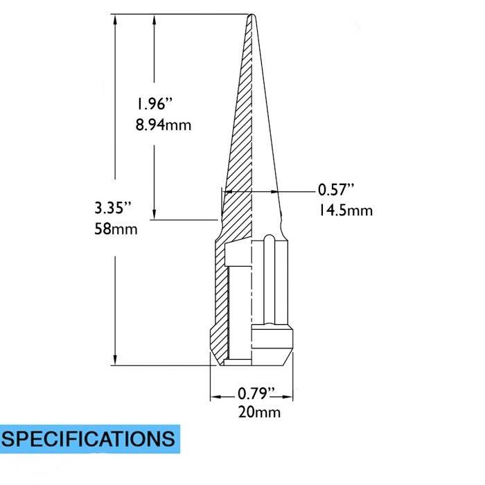 Spline Drive Spike Bulge Acorn Lug Nut Chrome 12x1.5 3.3" Long