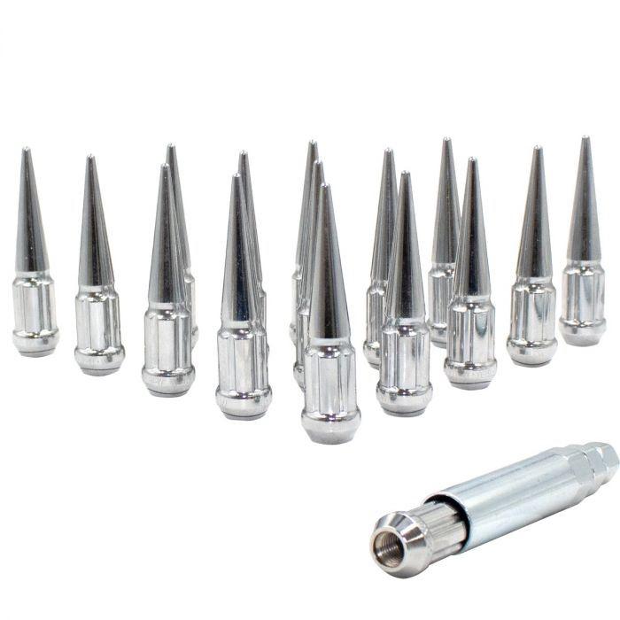 Spline Drive Spike Bulge Acorn Lug Nut Chrome 1/2-20 3.3" Long