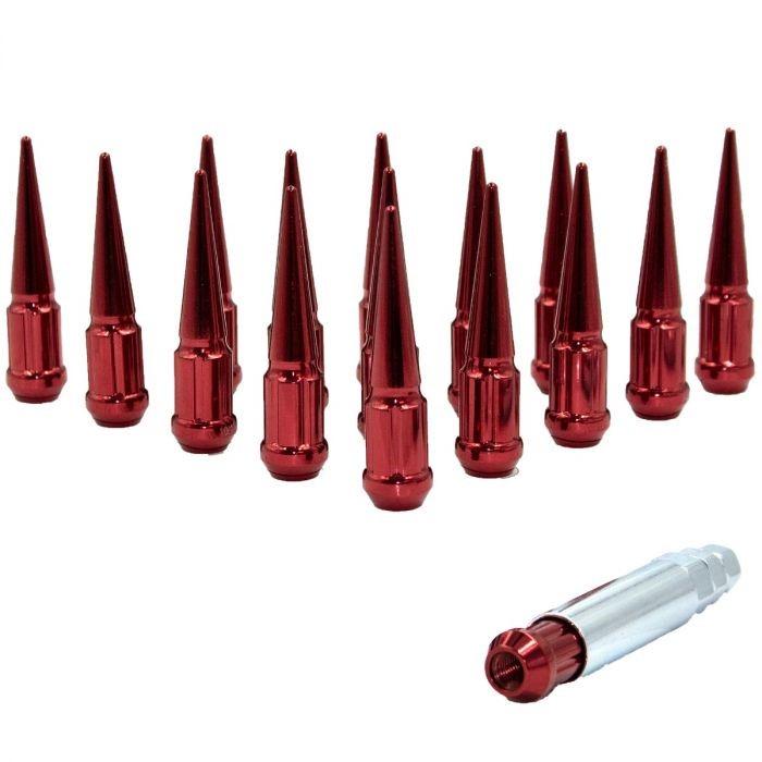 Spline Drive Spike Bulge Acorn Lug Nut Red 12x1.5 3.3" Long